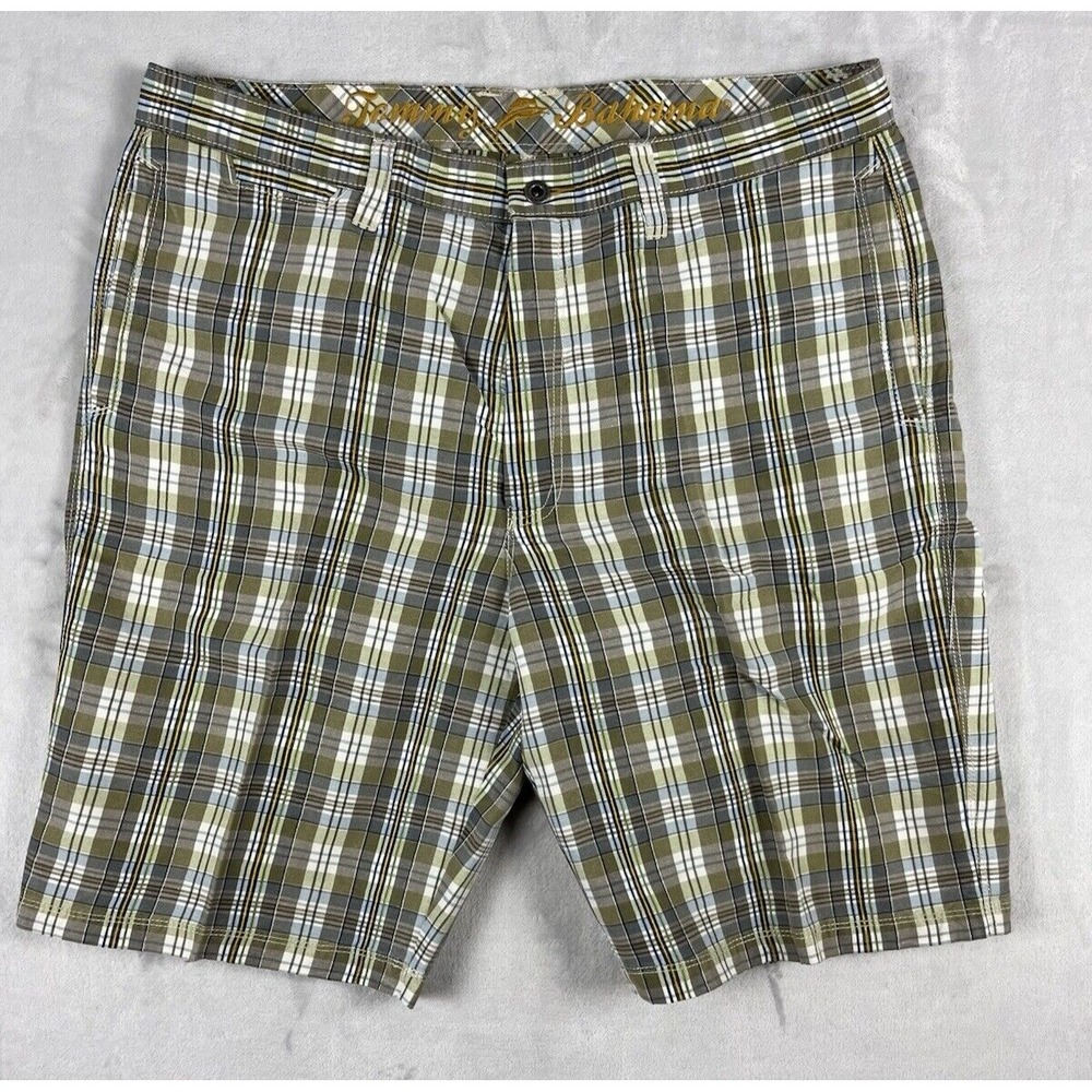 Tommy Bahamas Short Men 36 Green Plaid Regular Fit Linen Silk Blend Pocket Golf